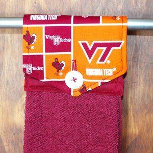 VIRGINIA TECH RED, ORANGE & WHITE HANDMADE HANGING KITCHEN BURGUNDY HAND TOWEL